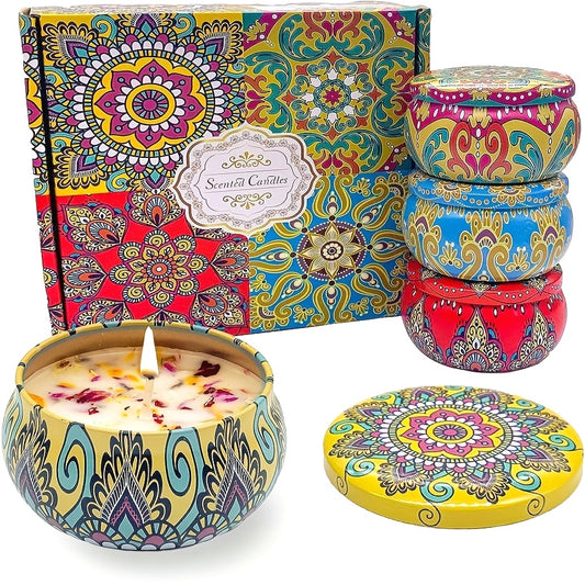 4-Piece Fragrant Candle Set – Jasmine, Sandalwood, Canglan & Rose Scents, Ideal for Bathing, Yoga, and Holiday Gifts