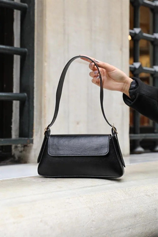 Sleek Black Faux Leather Women's Covered Shoulder Bag