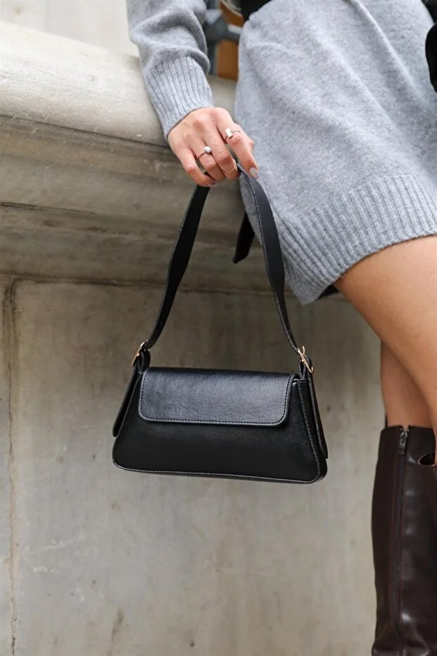 Sleek Black Faux Leather Women's Covered Shoulder Bag