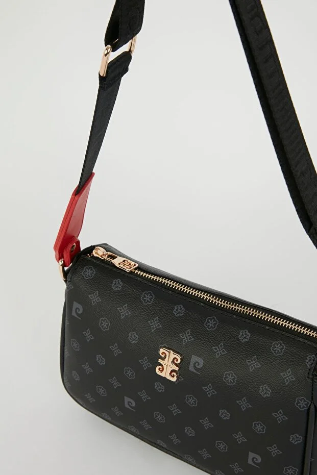 Classic Black Monogram Faux Leather Women's Shoulder Bag