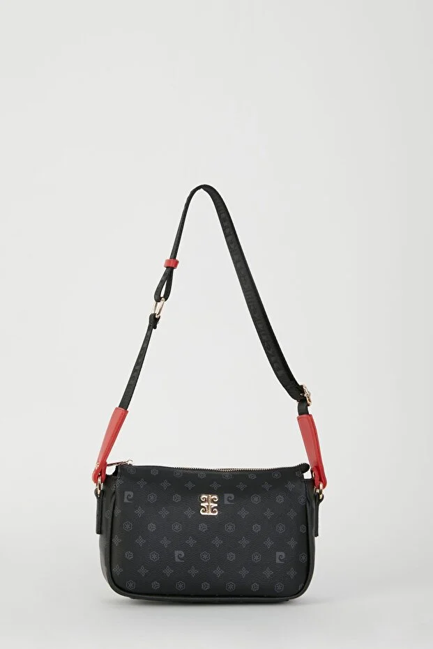 Classic Black Monogram Faux Leather Women's Shoulder Bag