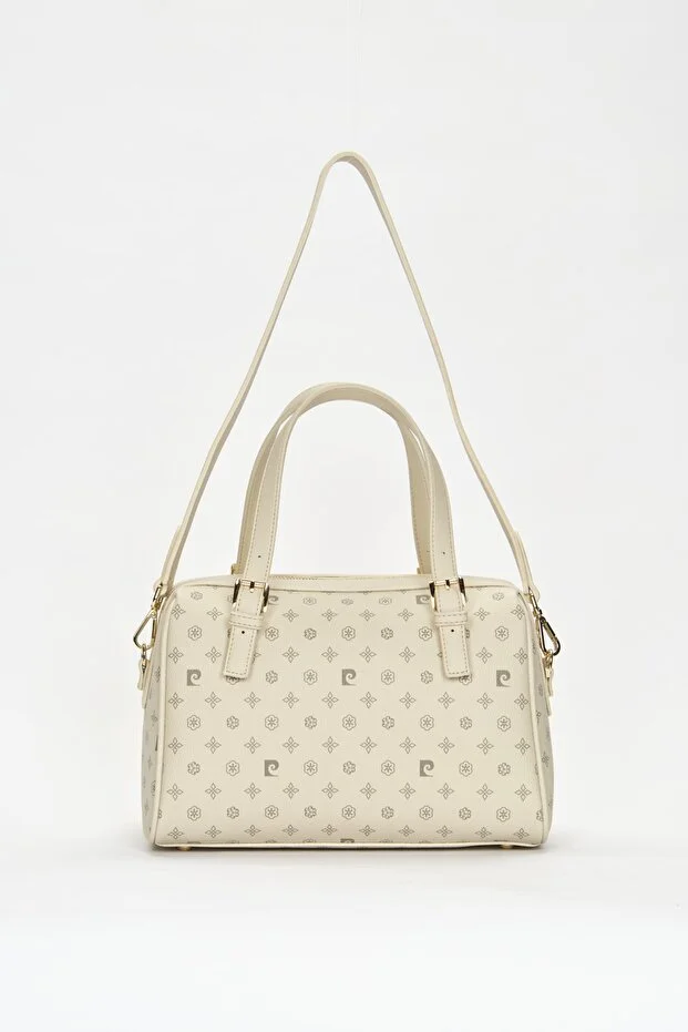 Elegant Beige Monogram Faux Leather Women's Shoulder Bag