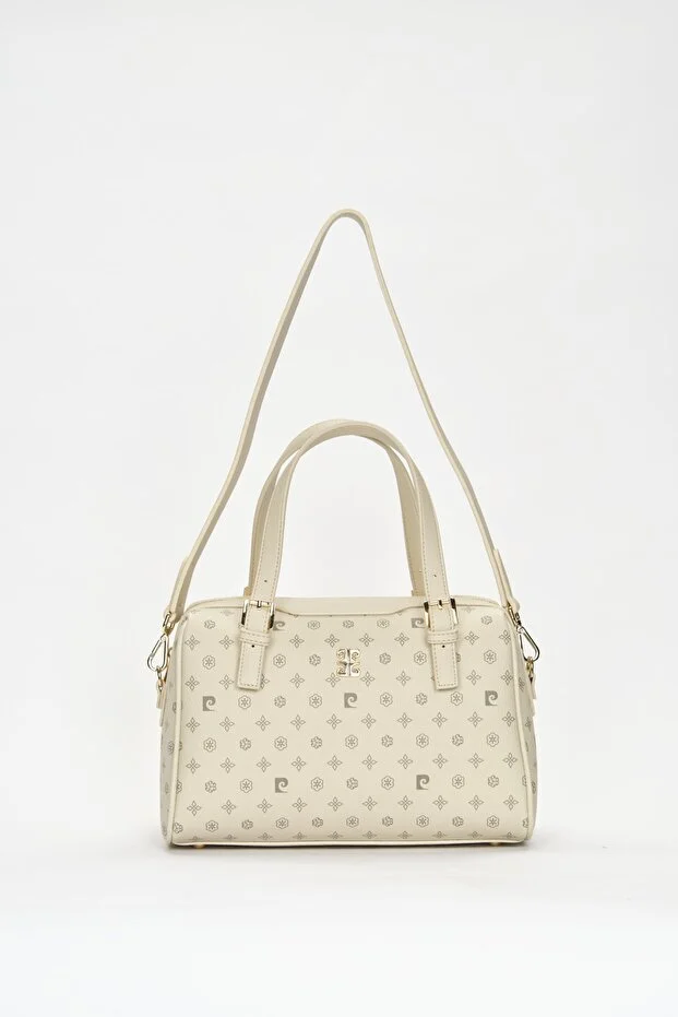 Elegant Beige Monogram Faux Leather Women's Shoulder Bag
