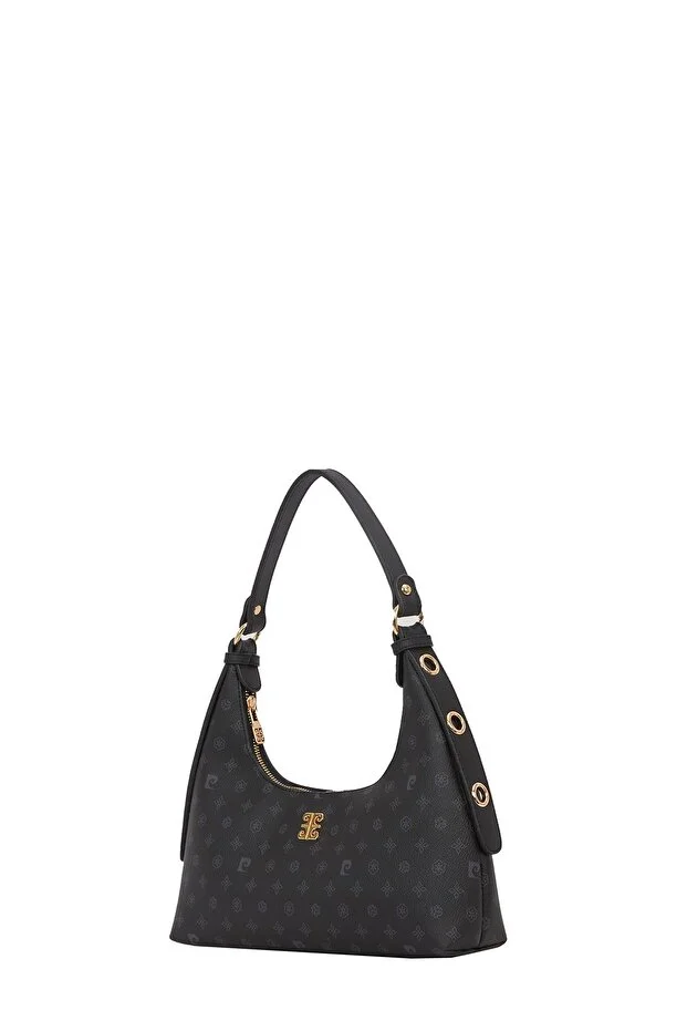 Elegant Black Monogram Faux Leather Women's Shoulder Bag