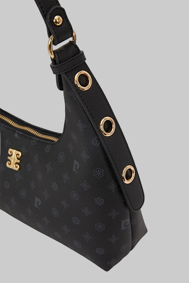 Elegant Black Monogram Faux Leather Women's Shoulder Bag
