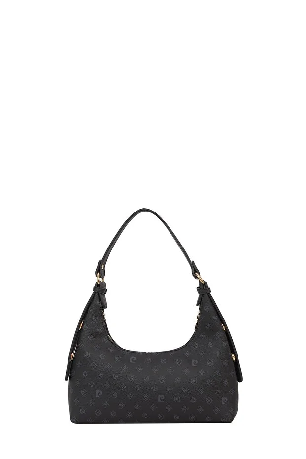 Elegant Black Monogram Faux Leather Women's Shoulder Bag