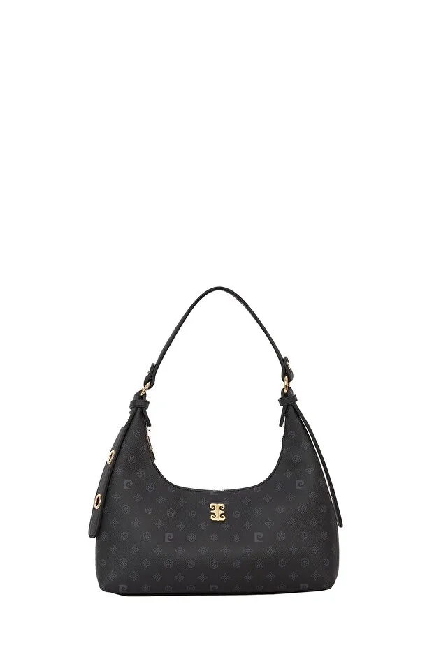 Elegant Black Monogram Faux Leather Women's Shoulder Bag