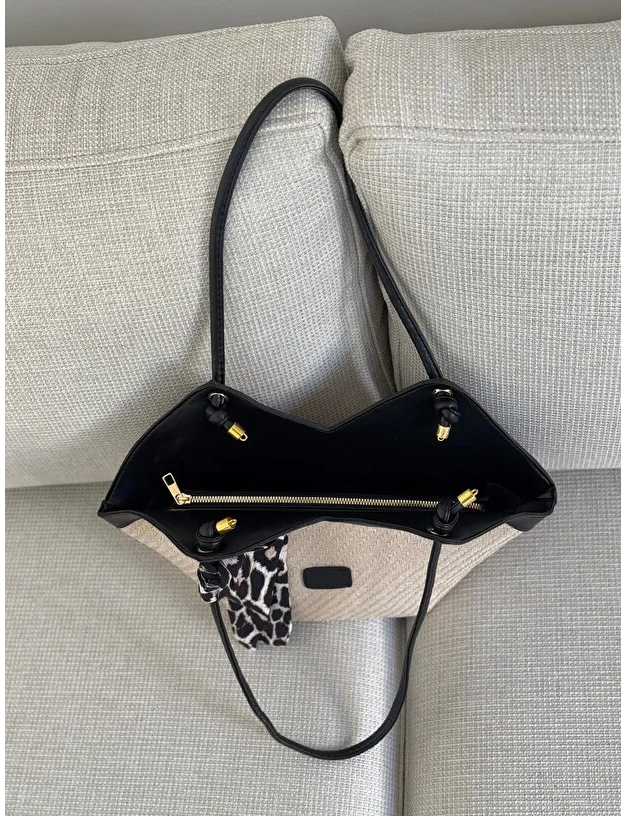 Chic Canvas Women's Shoulder Bag with Scarf Detail