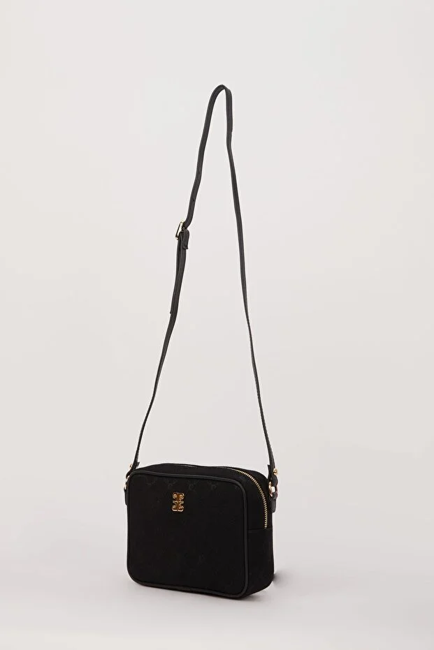 Trendy Black Canvas Women’s Shoulder Bag with Chain Detail