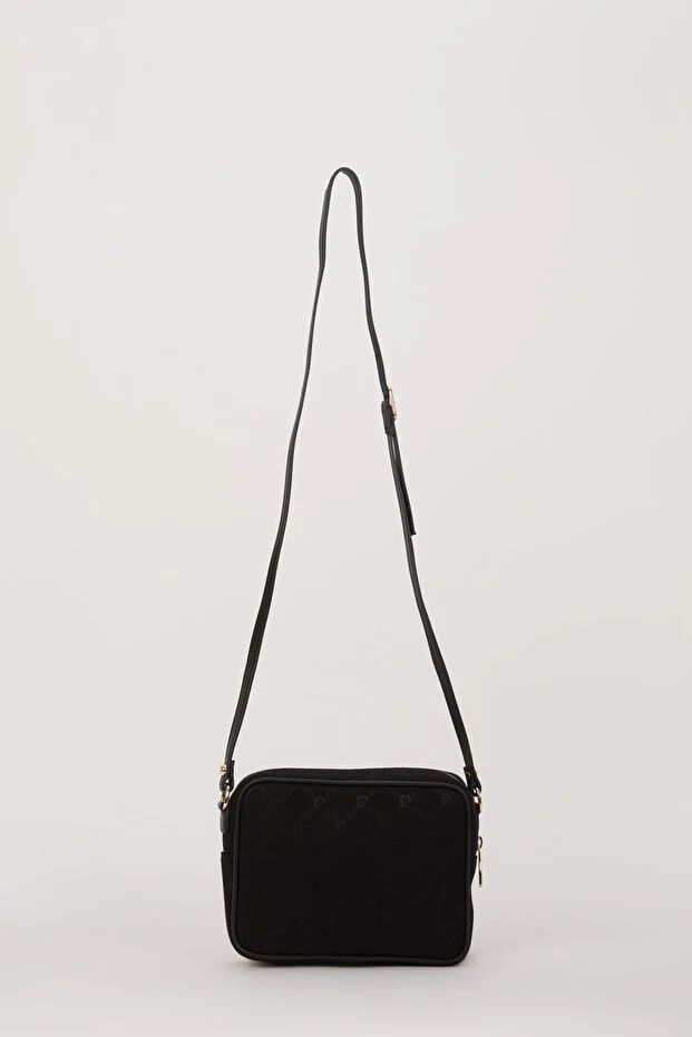 Trendy Black Canvas Women’s Shoulder Bag with Chain Detail