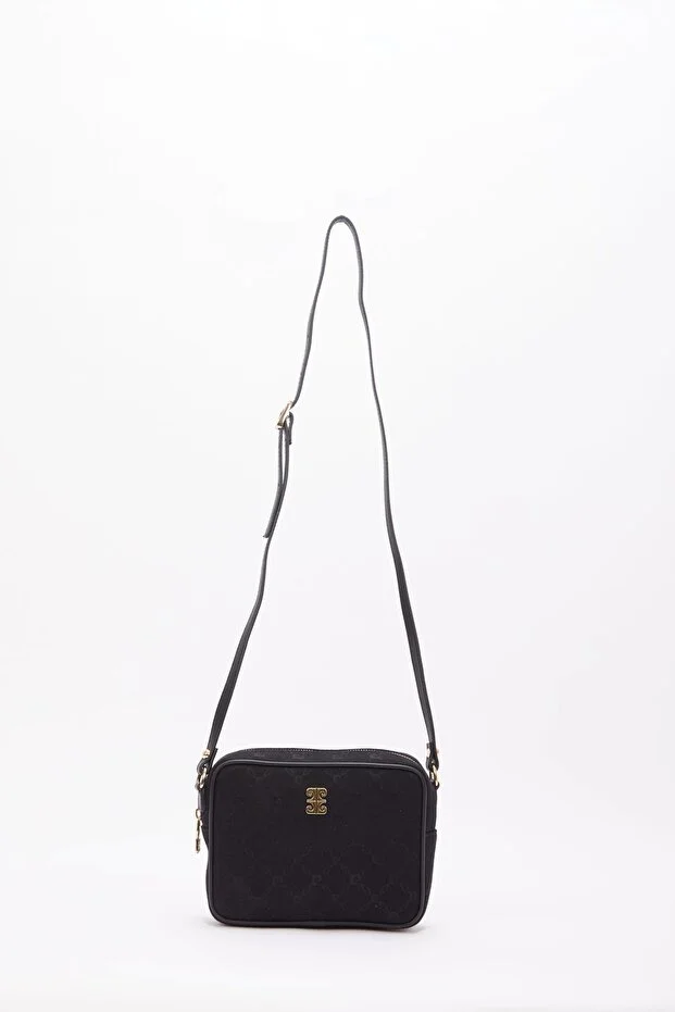 Trendy Black Canvas Women’s Shoulder Bag with Chain Detail