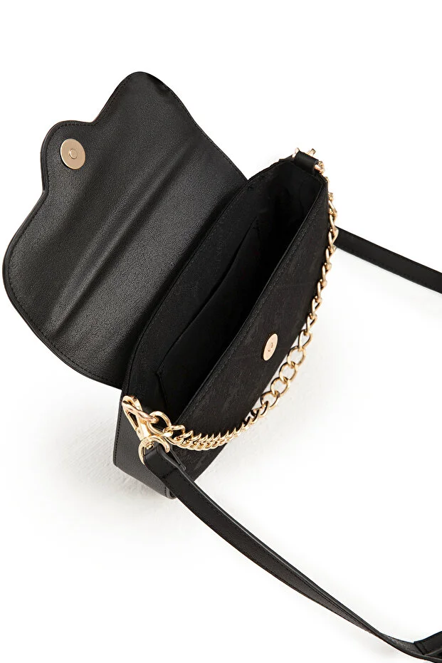 Classic Black Denim Faux Leather Women’s Shoulder Bag