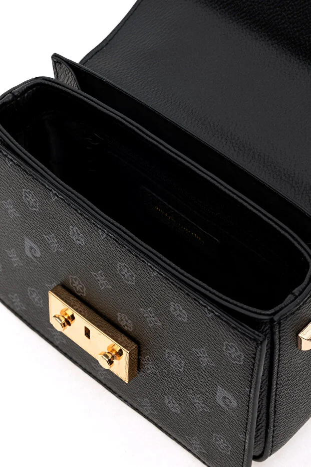 Sleek Black Monogram Faux Leather Women’s Shoulder Bag