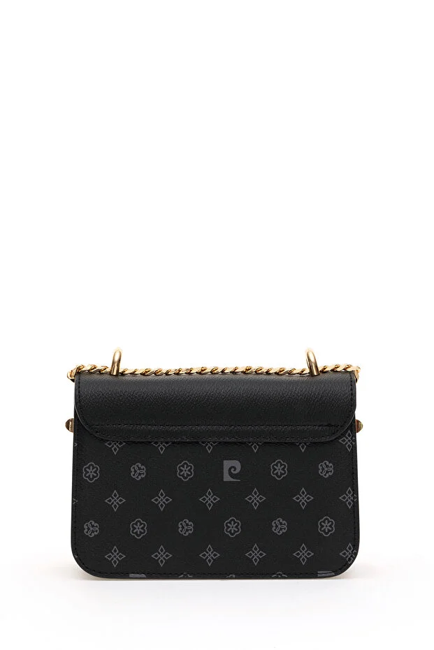 Sleek Black Monogram Faux Leather Women’s Shoulder Bag