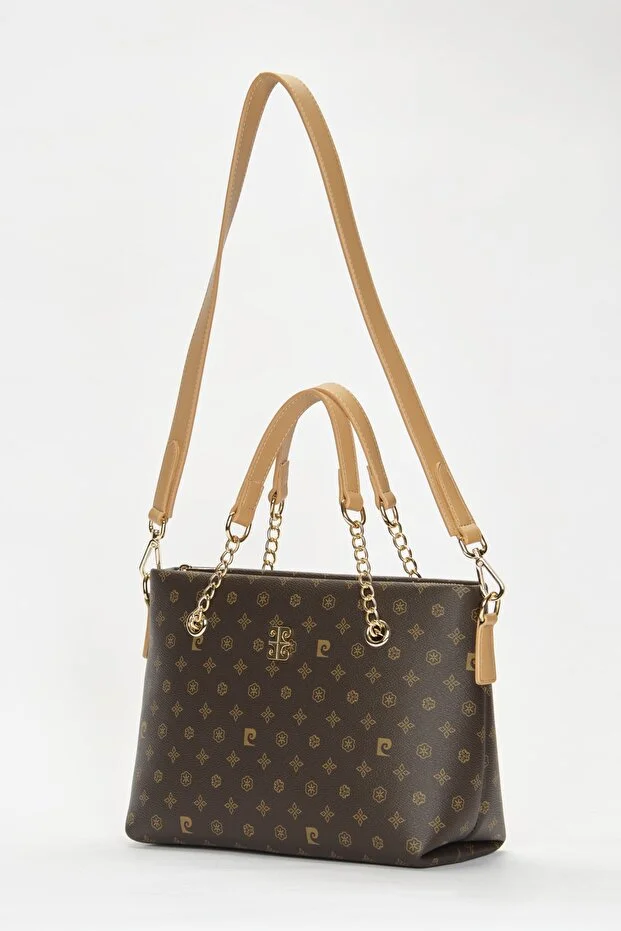 Elegant Brown Monogram Faux Leather Women’s Shoulder Bag