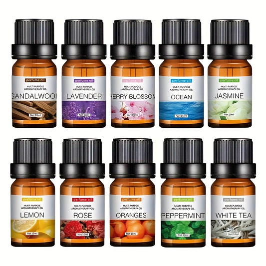 Premium Essential Oil Set – For Diffusers, Humidifiers & Hair Care, Includes Rose, Ocean, Cherry Blossom, Lavender, Jasmine, Sandalwood, Sweet Orange, White Tea, Lemon & Mint