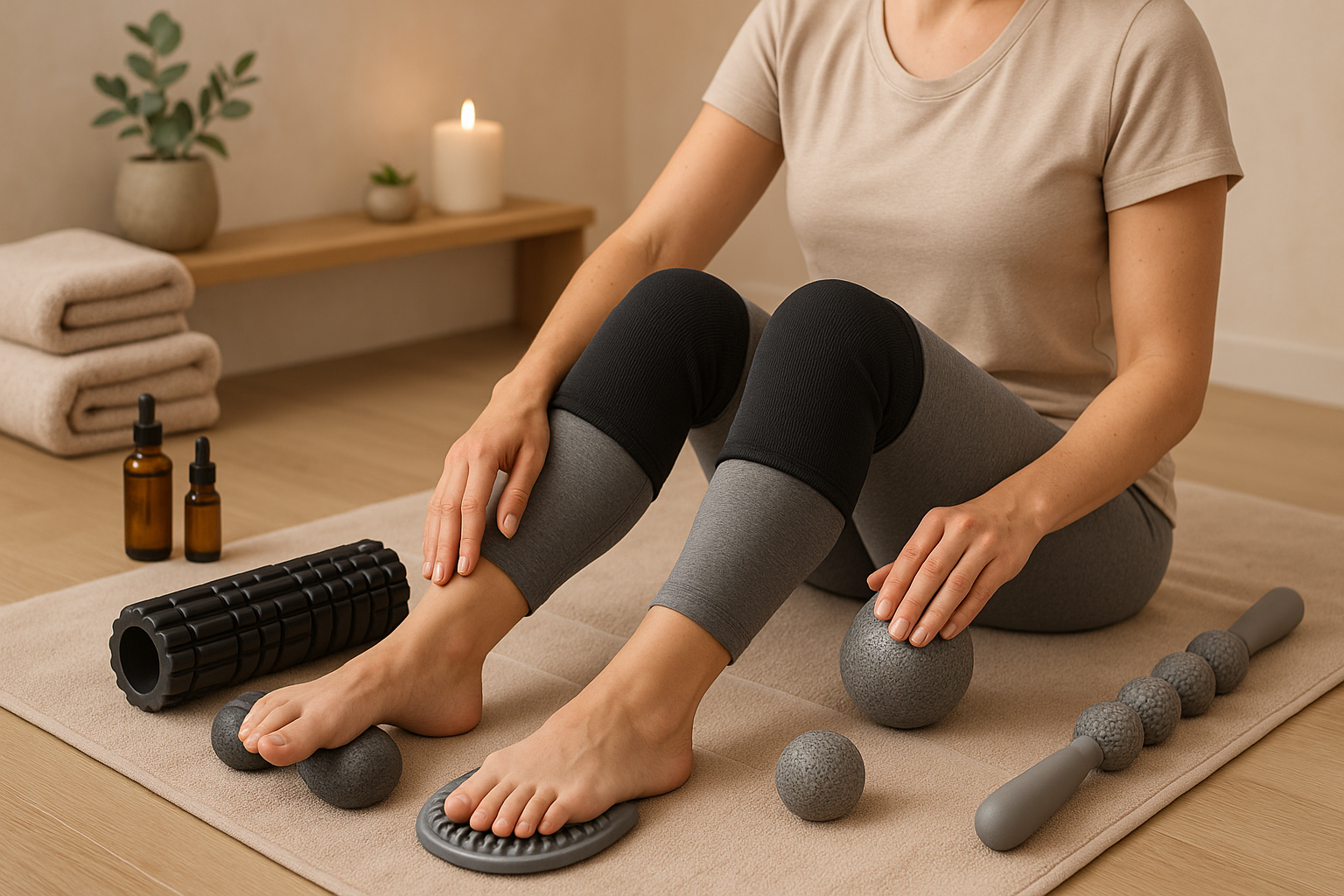 give me a image matching to the topic for lower body relaxation with our massage tools specially knee pains and foot pains